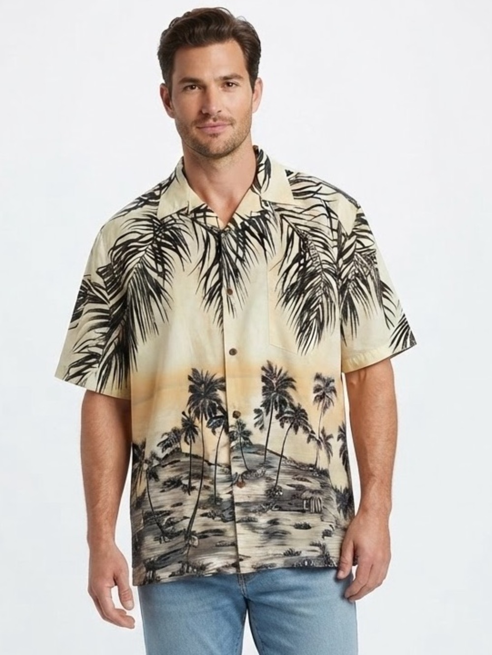 RJC Made in Hawaii Palm Tree Tropical Sunset Hawaiian Shirt Men's 3XL USA